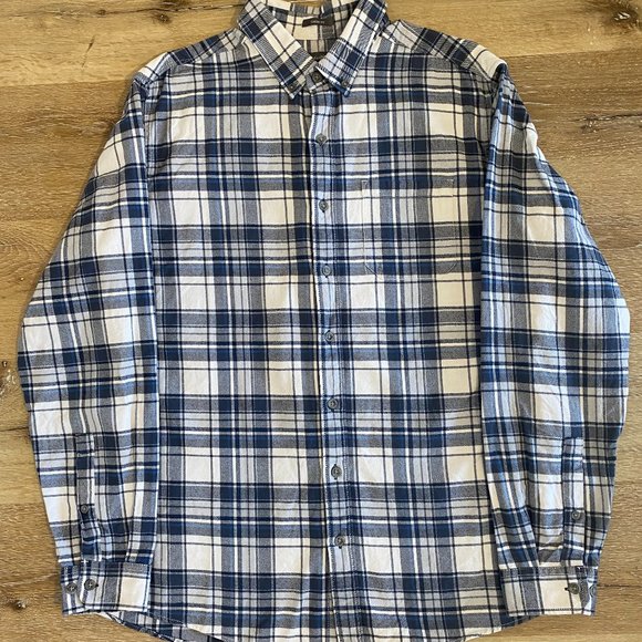Eddie Bauer Men's Flannel Shirt Blue Plaid Classic SZ TL - Picture 1 of 10